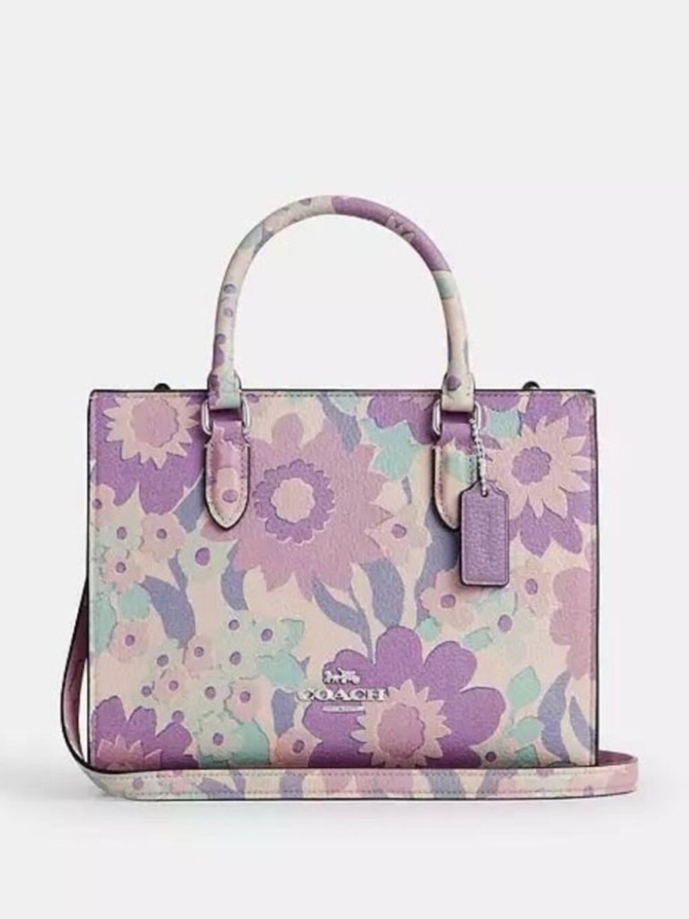 NEW Coach Maggie Small Tote Bag Floral Flowers Ivory Purple Pink CBM08 Crossbody